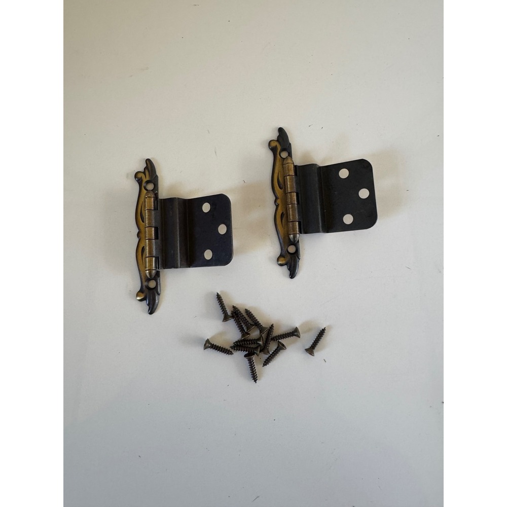Amerock Antique Brass Scroll Decorative Cabinet Hinges 3/8 Inch Offset 2 Pack